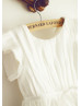 Flutter Sleeves Ivory Pleated Taffeta Flower Girl Dress